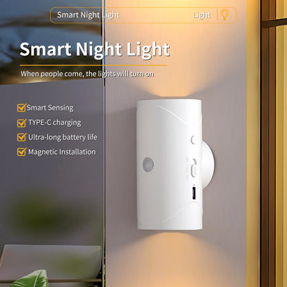 Smart LED Night Light USB Charging Sensor Wall Light Warm Three-Stage Adjustment Suitable for Wardrobe Bedroom Bathroom Stairs