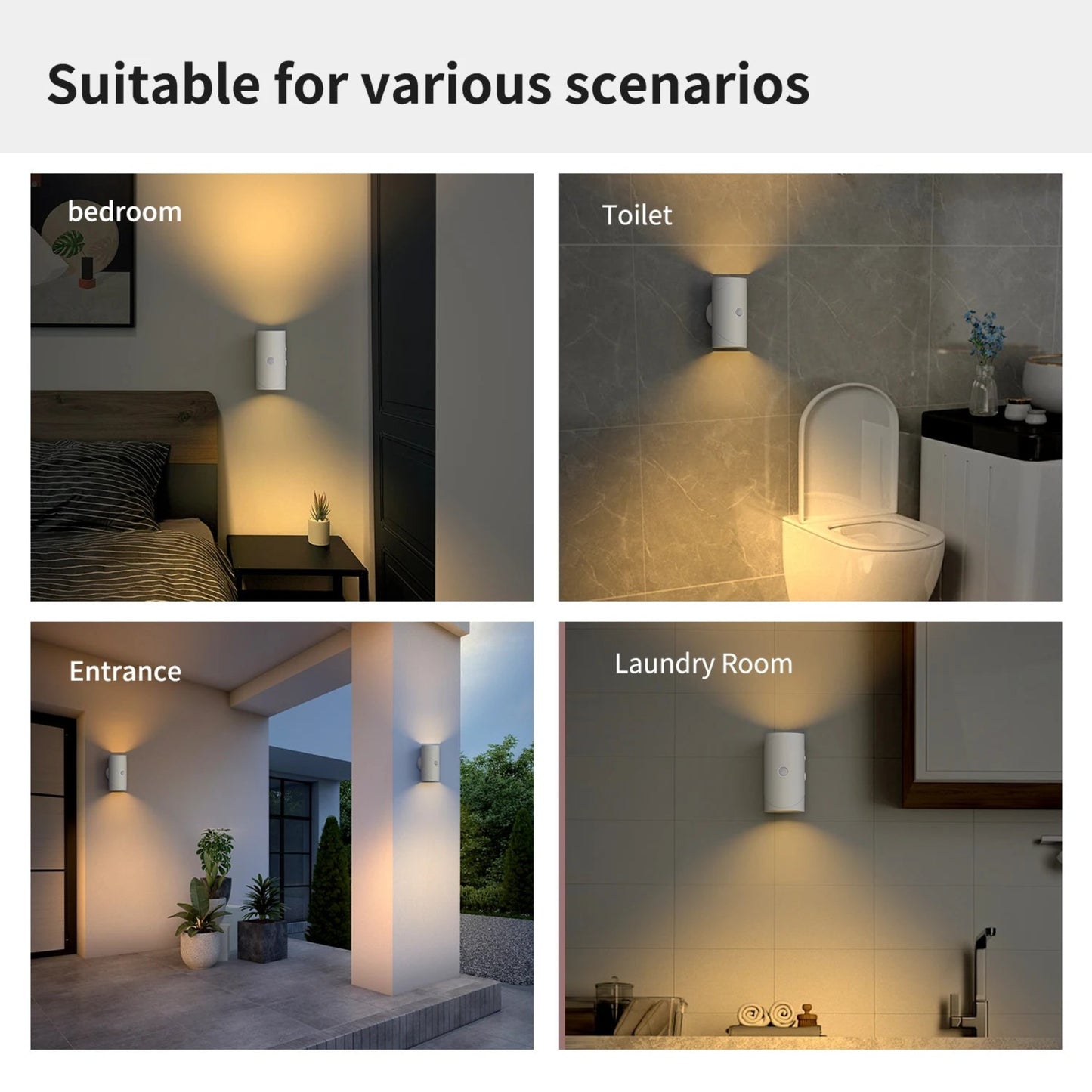 Smart LED Night Light USB Charging Sensor Wall Light Warm Three-Stage Adjustment Suitable for Wardrobe Bedroom Bathroom Stairs